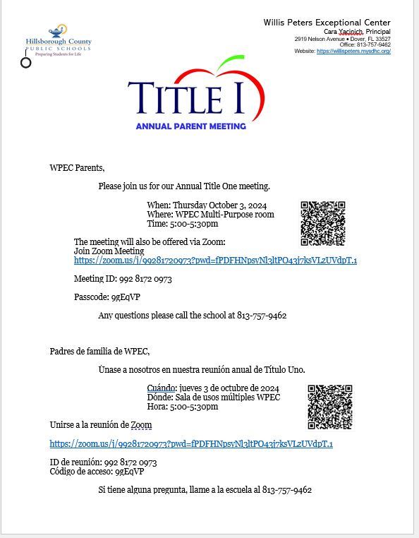  Title 1 Annual Meeting Invitation